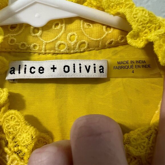 Alice + Olivia Pimmy Yellow Broderie Anglaise Shift Dress Size 4 Short Sleeve - Picture 6 of 7